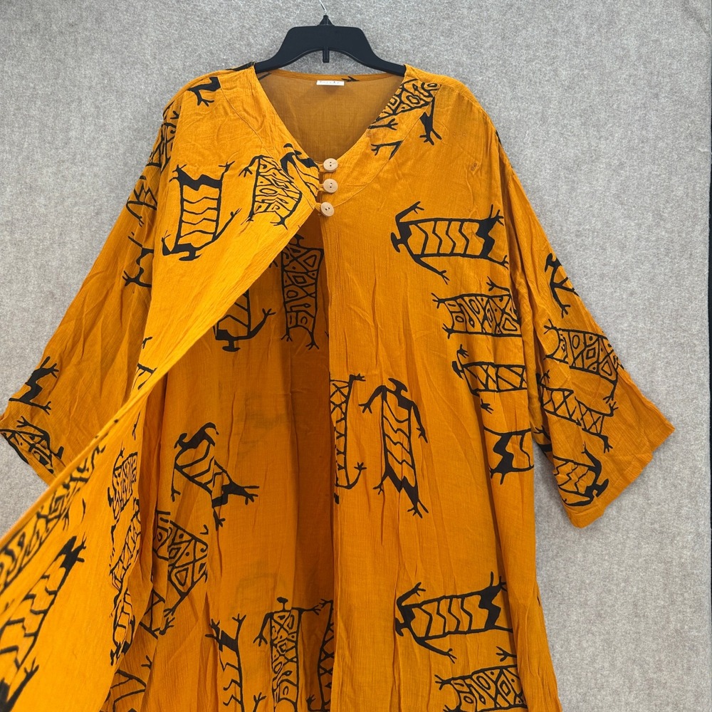 Rainbow Mustard African Tribal Print Rayon Open Kimono Oversized Boho OSFM India - Picture 4 of 8